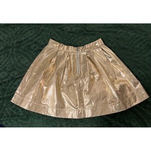 NWOT Honey Punch Gold Party Skirt High-Waist Metallic Skater Fit & Flare Mini L